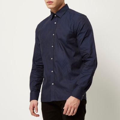 Navy subtle paisley jacquard shirt